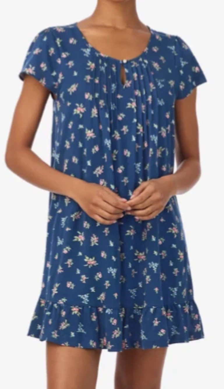 New Lauren Ralph Lauren navy blue floral pleated sleep dress Sm Dainty Feminine